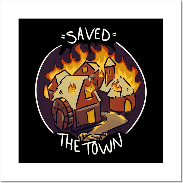 RPG Burned Down The Town - "Saved" - Dark Mode Wall Art by Rumpled Crow